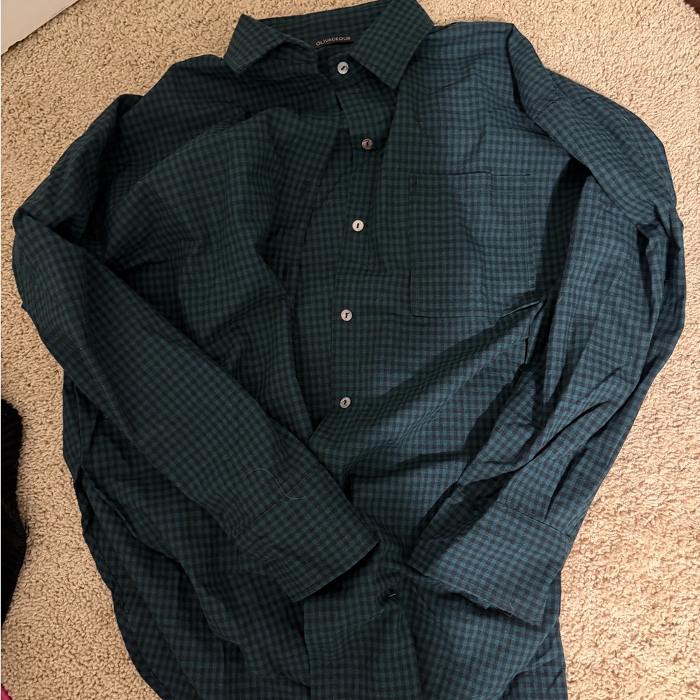 Dark Green Plaid Button-Down Shirt